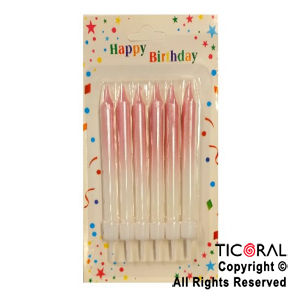 VELA DEGRADE ROSA CON PORTAVELA x 6 UNIDADES